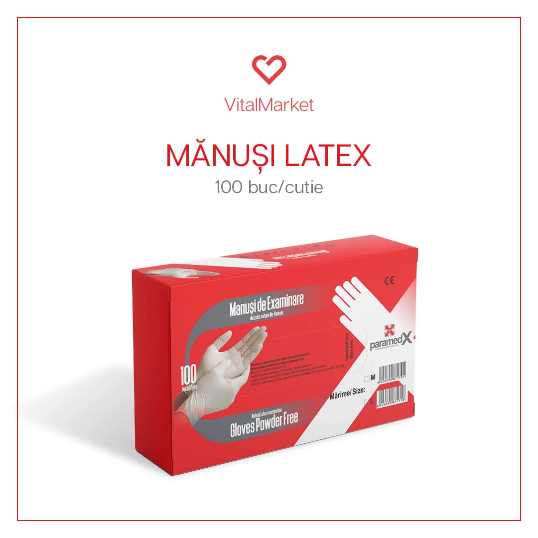 Latex examination gloves, box of 100