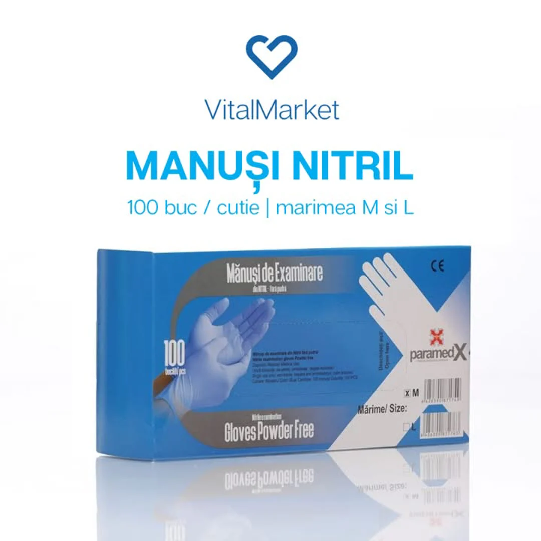 Nitrile examination gloves, box of 100, sizes M and L